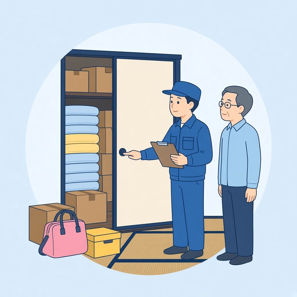スタッフがお客様と押入れの中身を確認している様子